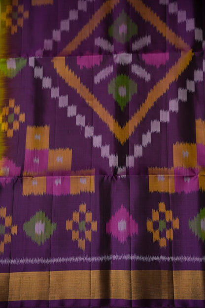 Pure Ikkat Soft Silk Saree - Purple & Yellow