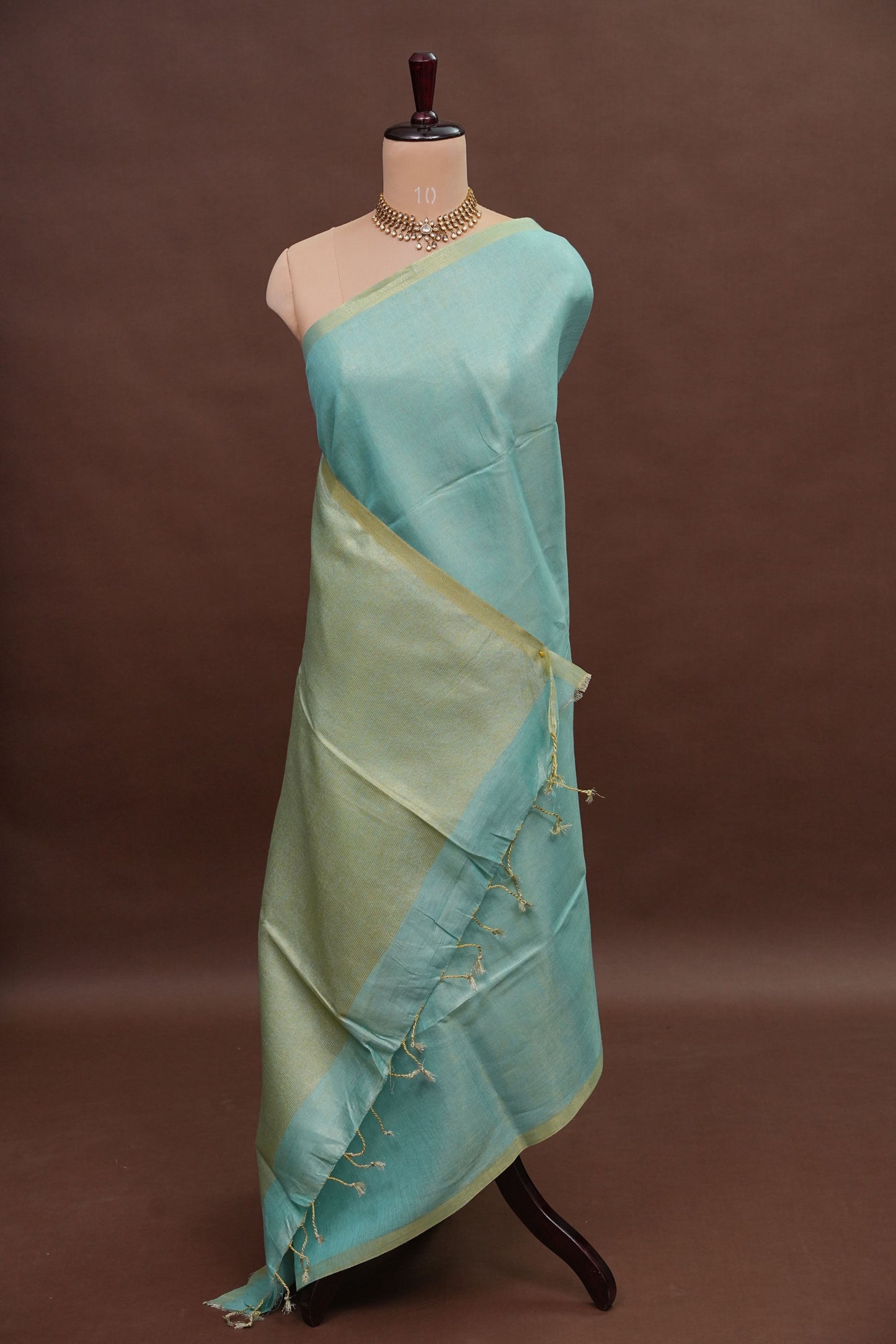 Aqua Blue & Soft Gold Tissue Linen Saree