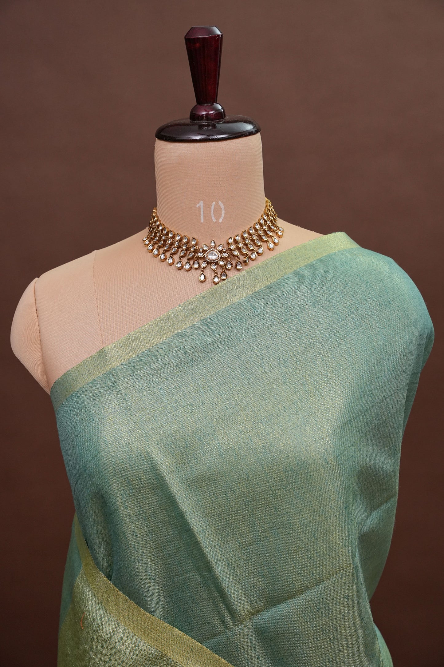 Sage Green & Olive Gold Tissue Linen Saree