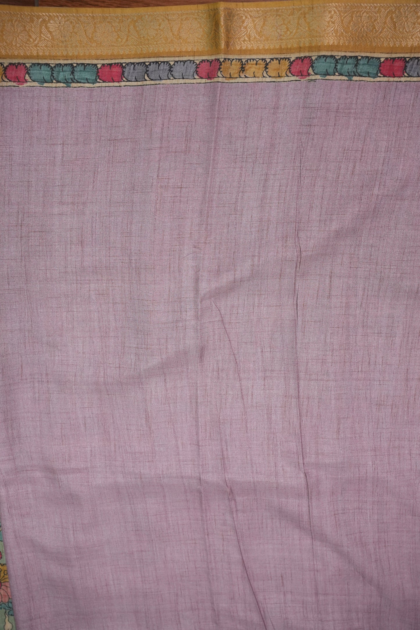 Linen Tussar Saree with Kalamkari Digital Print – Steel Grey Kalamkari Theme