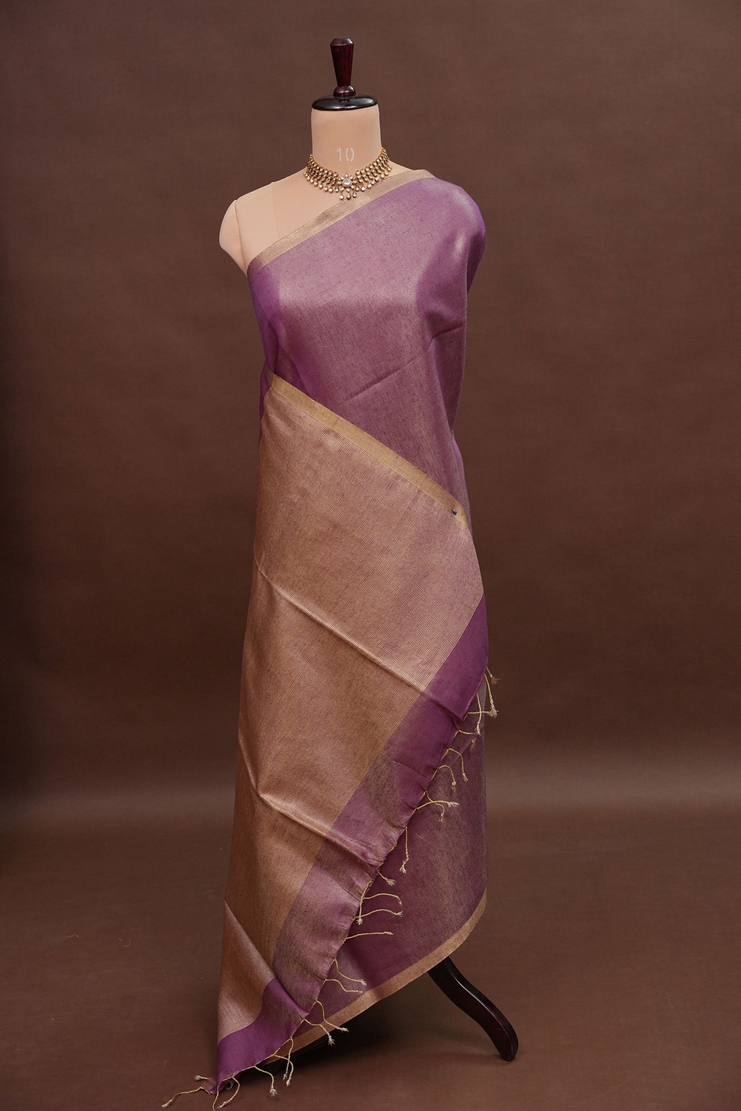 Lavender & Antique Gold Tissue Linen Saree