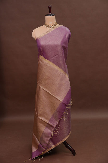 Lavender & Antique Gold Tissue Linen Saree
