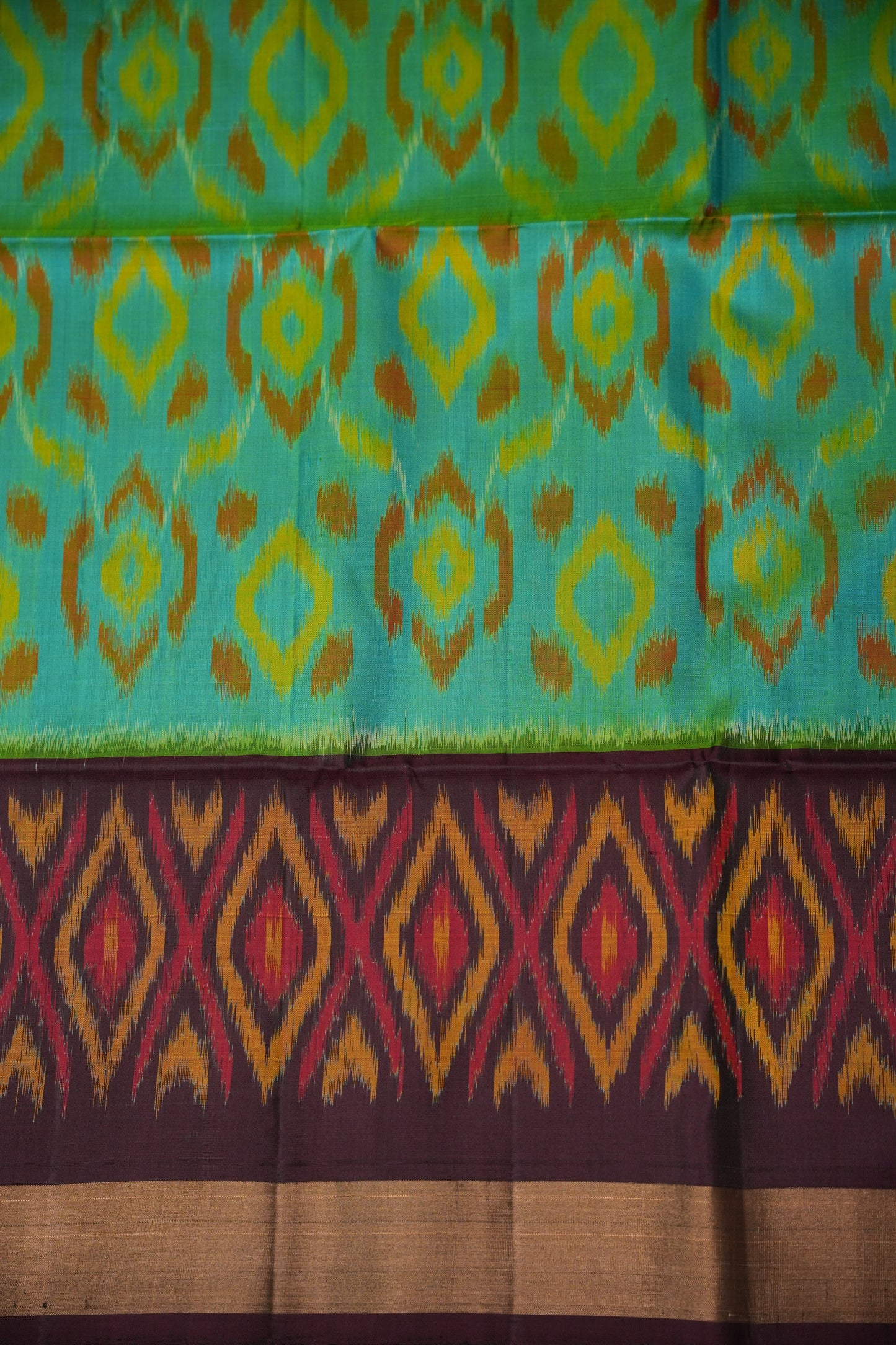 Pure Ikkat Soft Silk Saree - Coffee & Teal