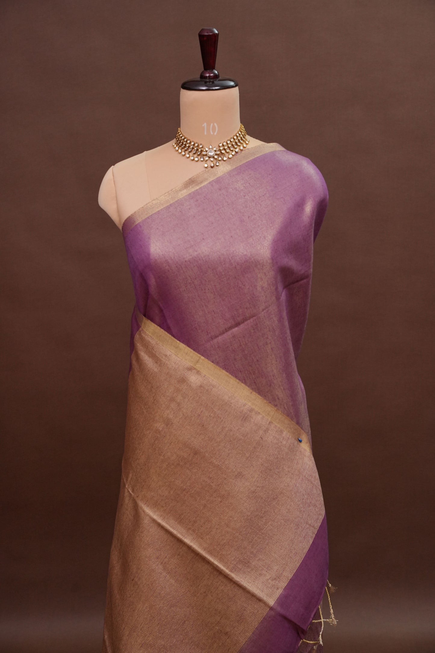Lavender & Antique Gold Tissue Linen Saree