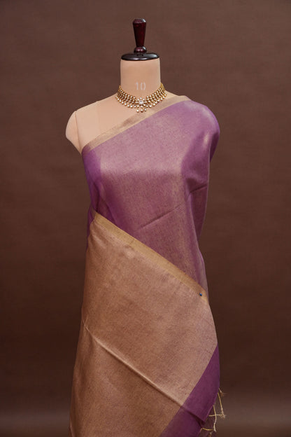 Lavender & Antique Gold Tissue Linen Saree