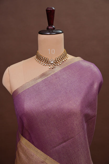 Lavender & Antique Gold Tissue Linen Saree