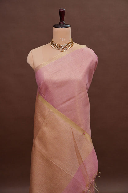 Blush Pink & Gold Tissue Linen Saree