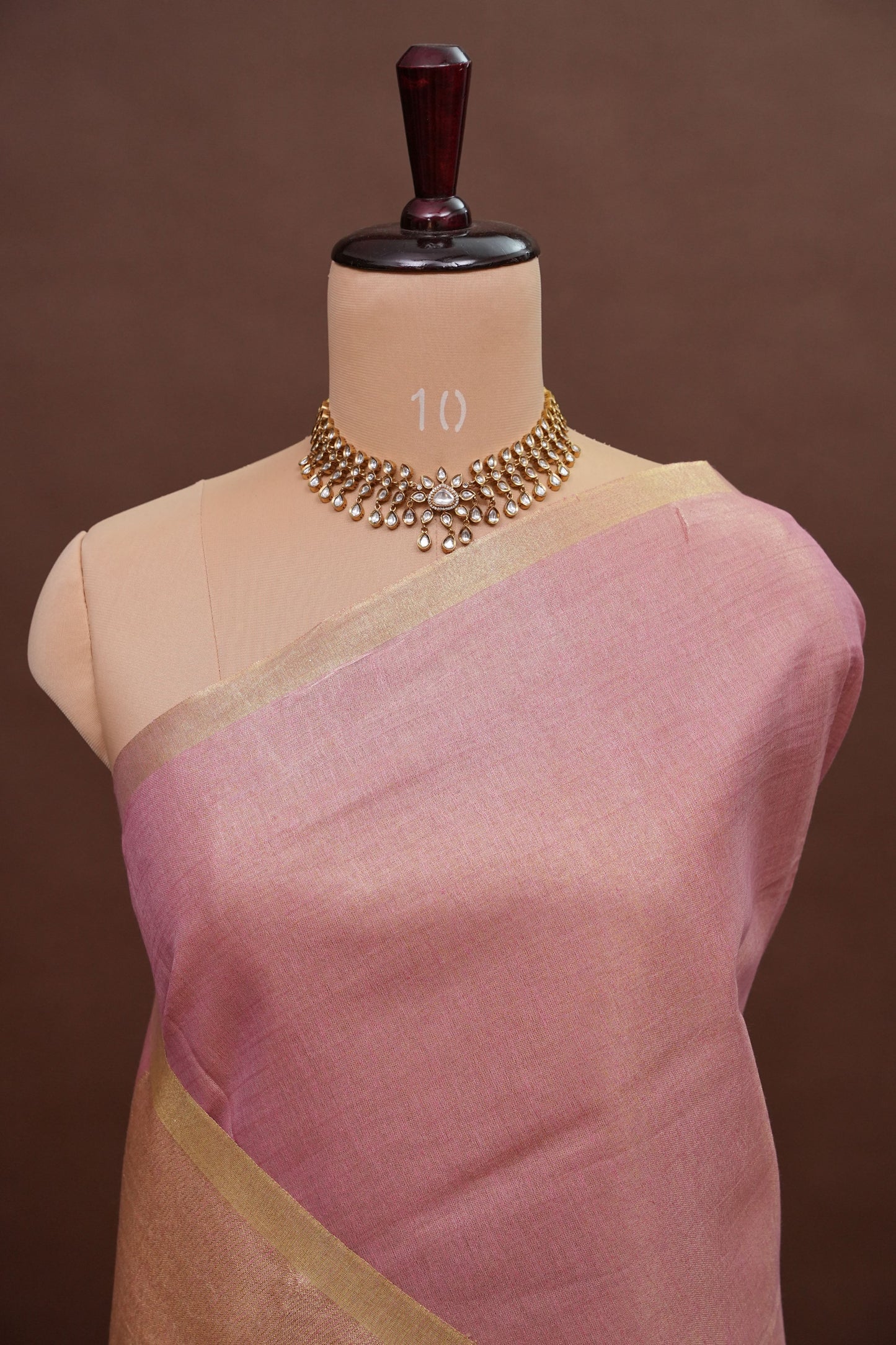 Blush Pink & Gold Tissue Linen Saree