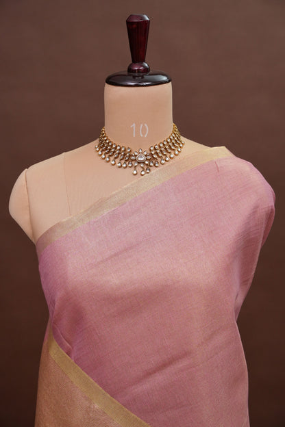 Blush Pink & Gold Tissue Linen Saree