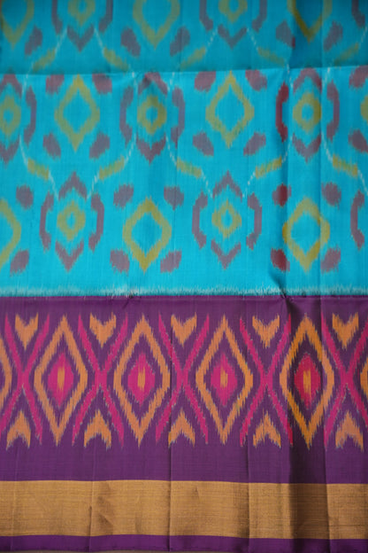 Pure Ikkat Soft Silk Saree - Turquoise Blue & Purple