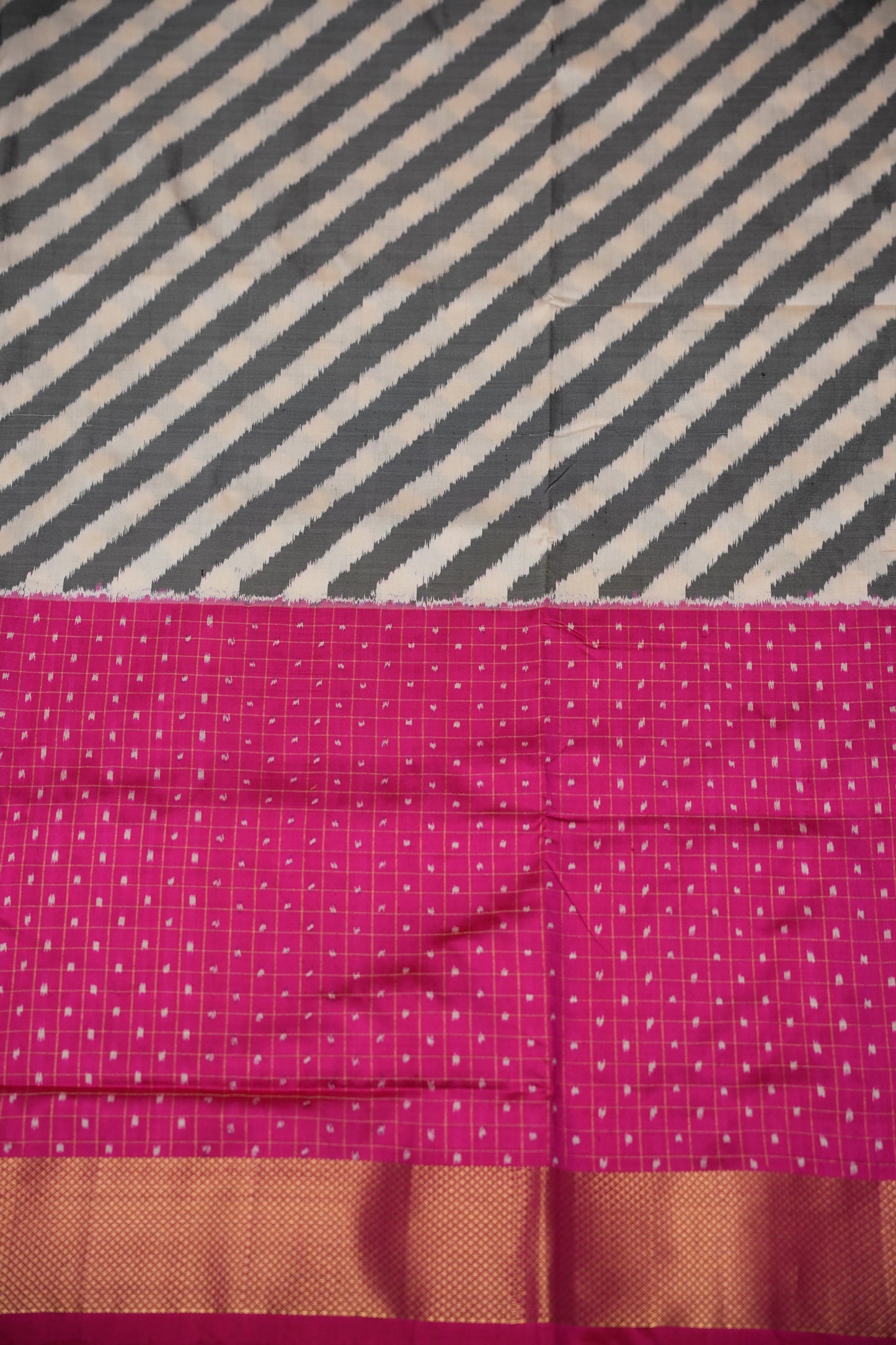 Pure Ikkat Soft Silk Saree - Pink & Ivory