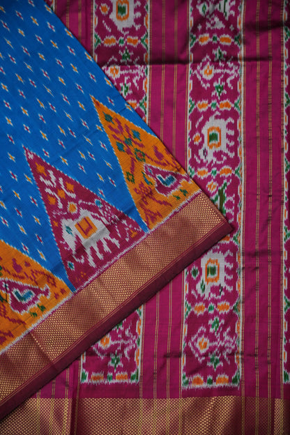 Pure Ikkat Soft Silk Saree - Wine & Blue