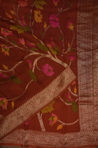 Soft Matka Banarasi Saree with Needle Design Work – Rust Orange