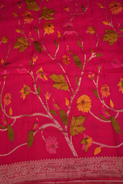 Soft Matka Banarasi Saree with Needle design work | Pink