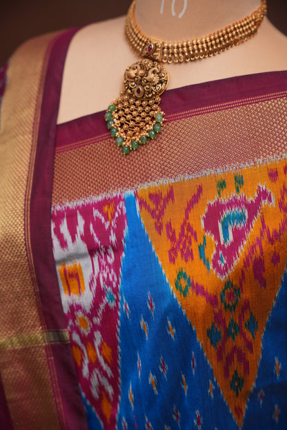 Pure Ikkat Soft Silk Saree - Wine & Blue