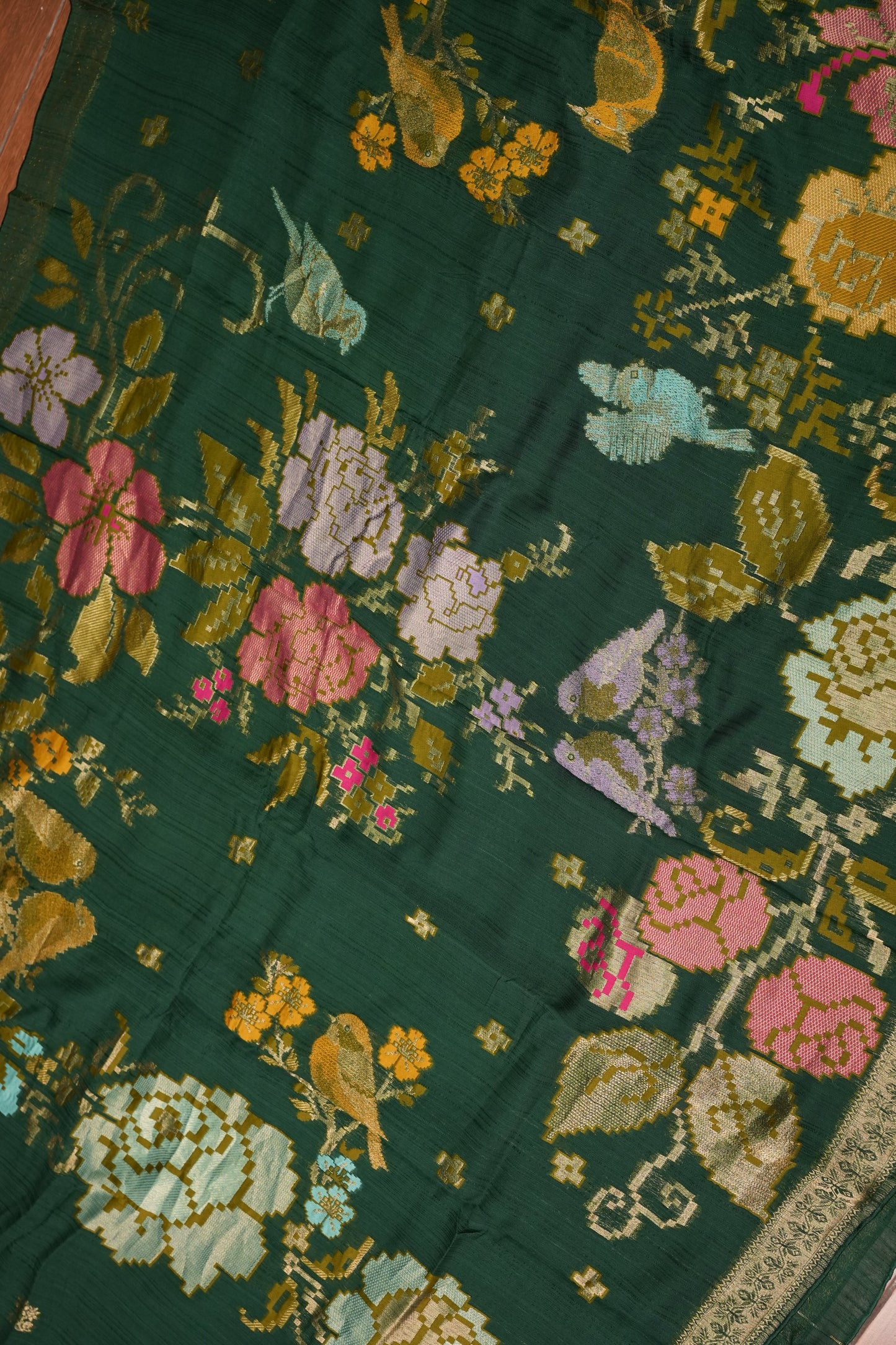 Soft Matka Banarasi Saree with Needle Design Work – Forest Green