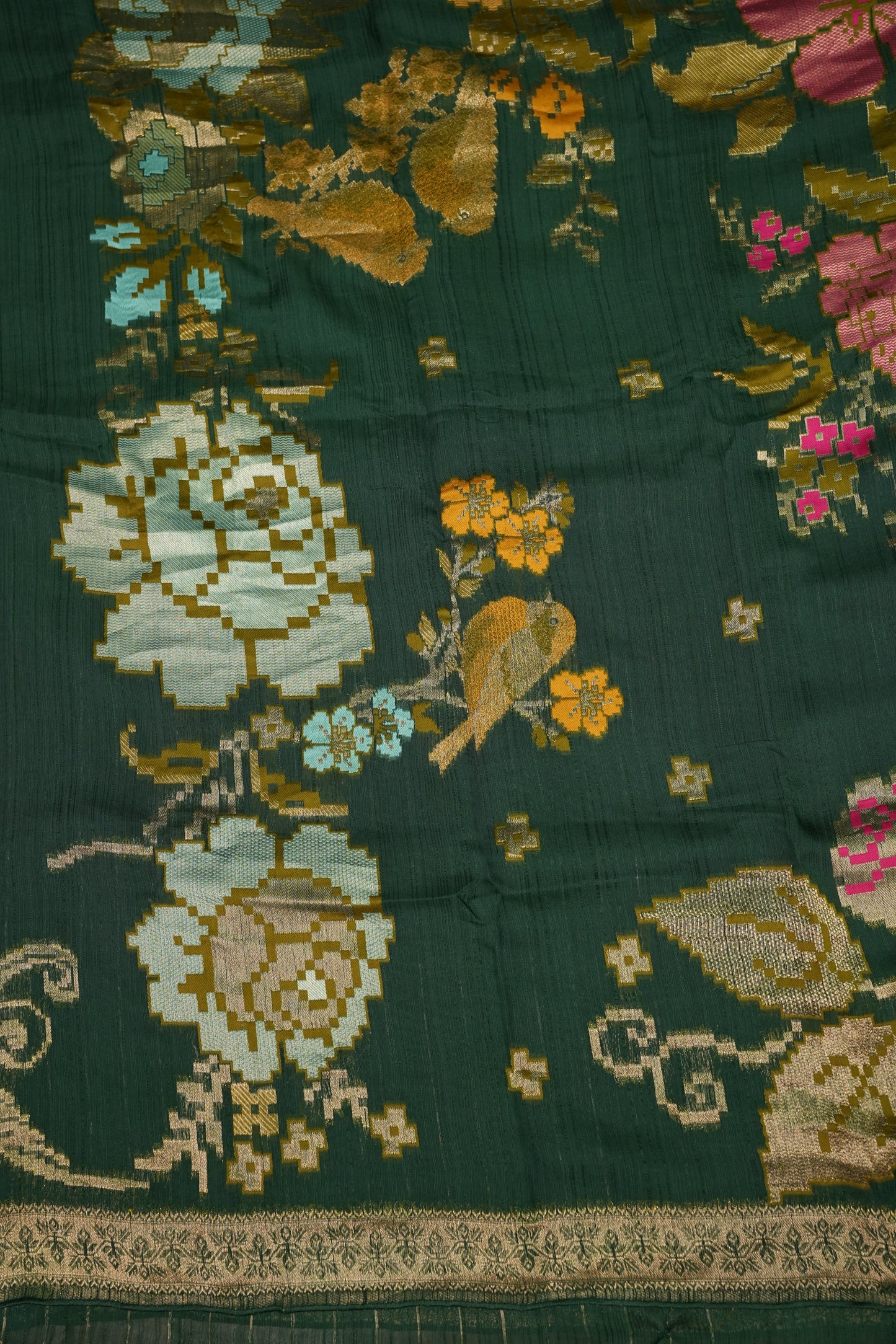 Soft Matka Banarasi Saree with Needle Design Work – Forest Green