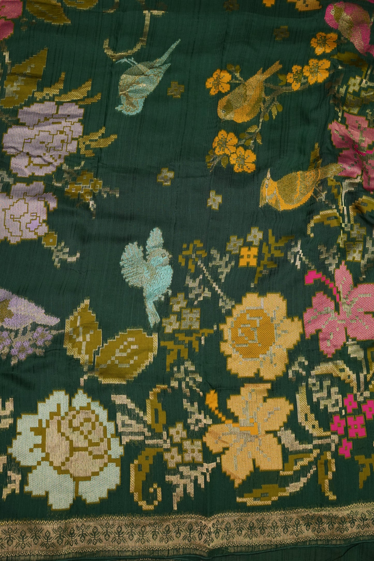 Soft Matka Banarasi Saree with Needle Design Work – Forest Green