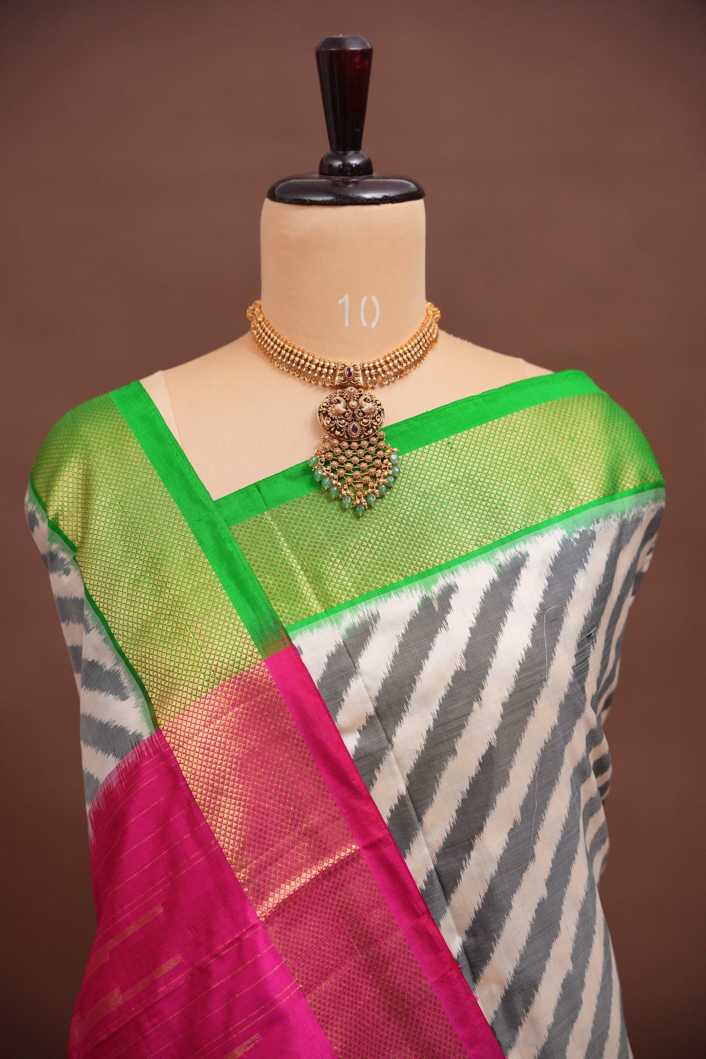 Pure Ikkat Soft Silk Saree - Pink & Ivory