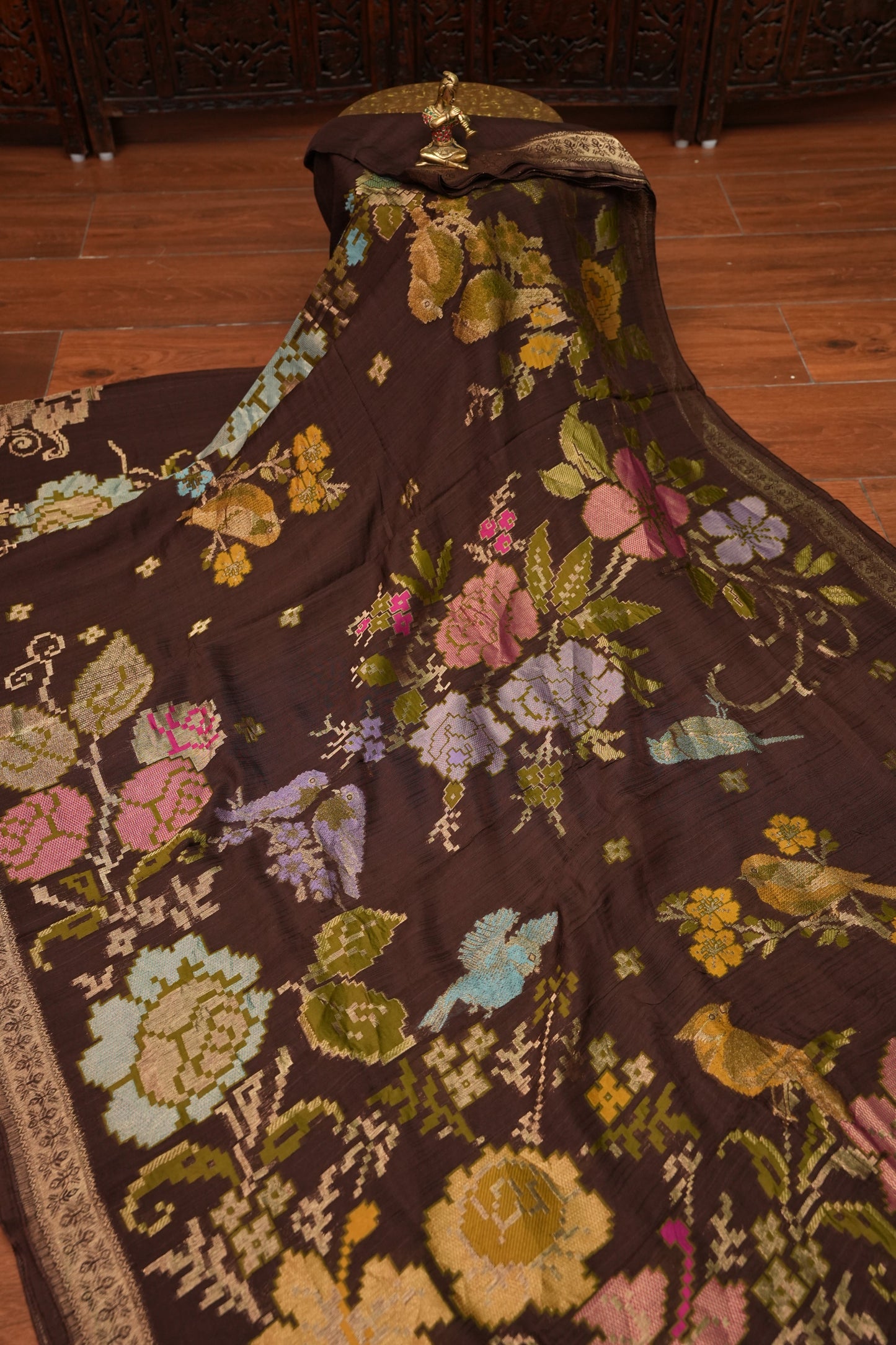 Soft Matka Banarasi Saree with Needle Design Work – Coffee Brown