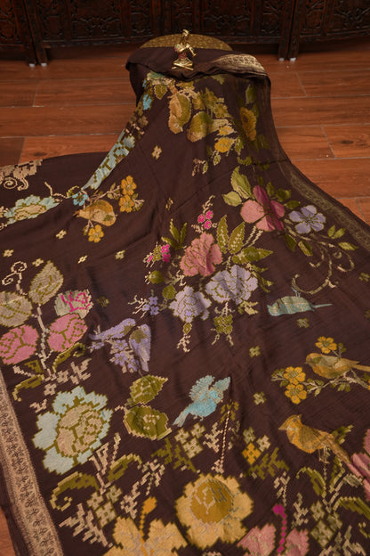 Soft Matka Banarasi Saree with Needle Design Work – Coffee Brown