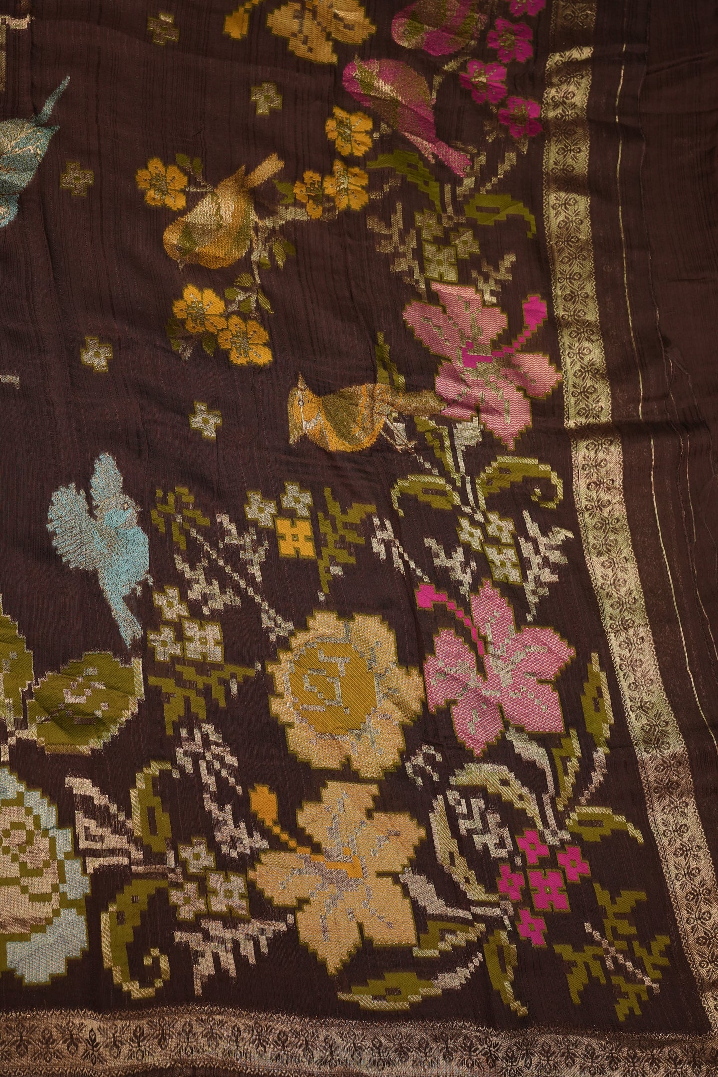 Soft Matka Banarasi Saree with Needle Design Work – Coffee Brown