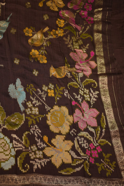 Soft Matka Banarasi Saree with Needle Design Work – Coffee Brown