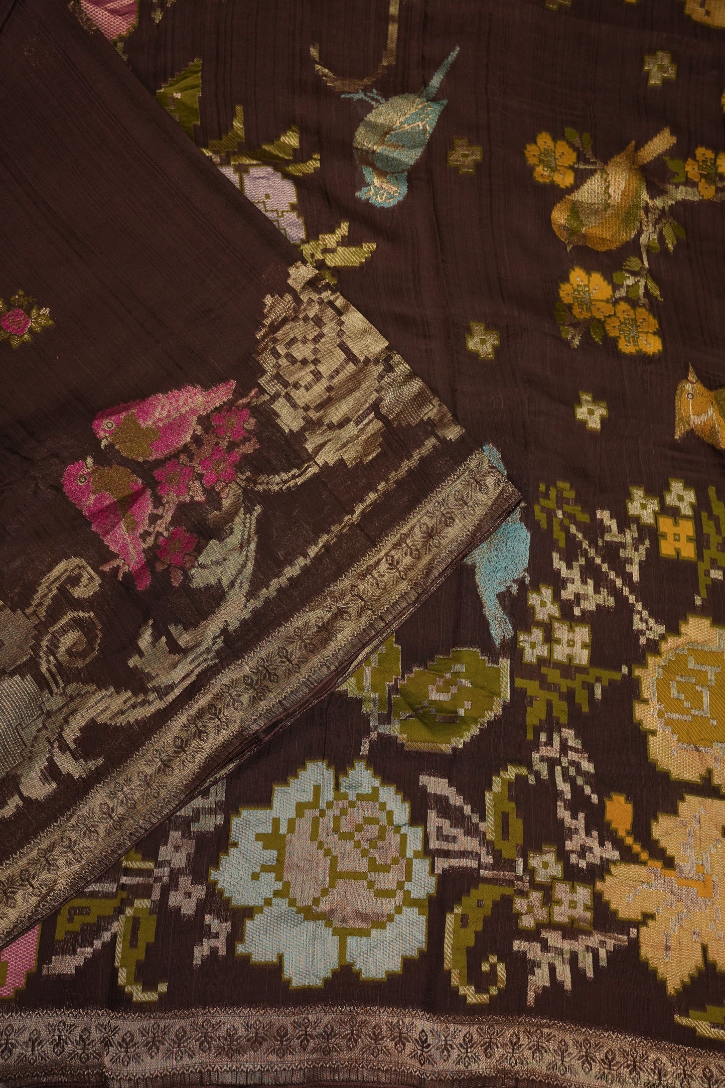 Soft Matka Banarasi Saree with Needle Design Work – Coffee Brown