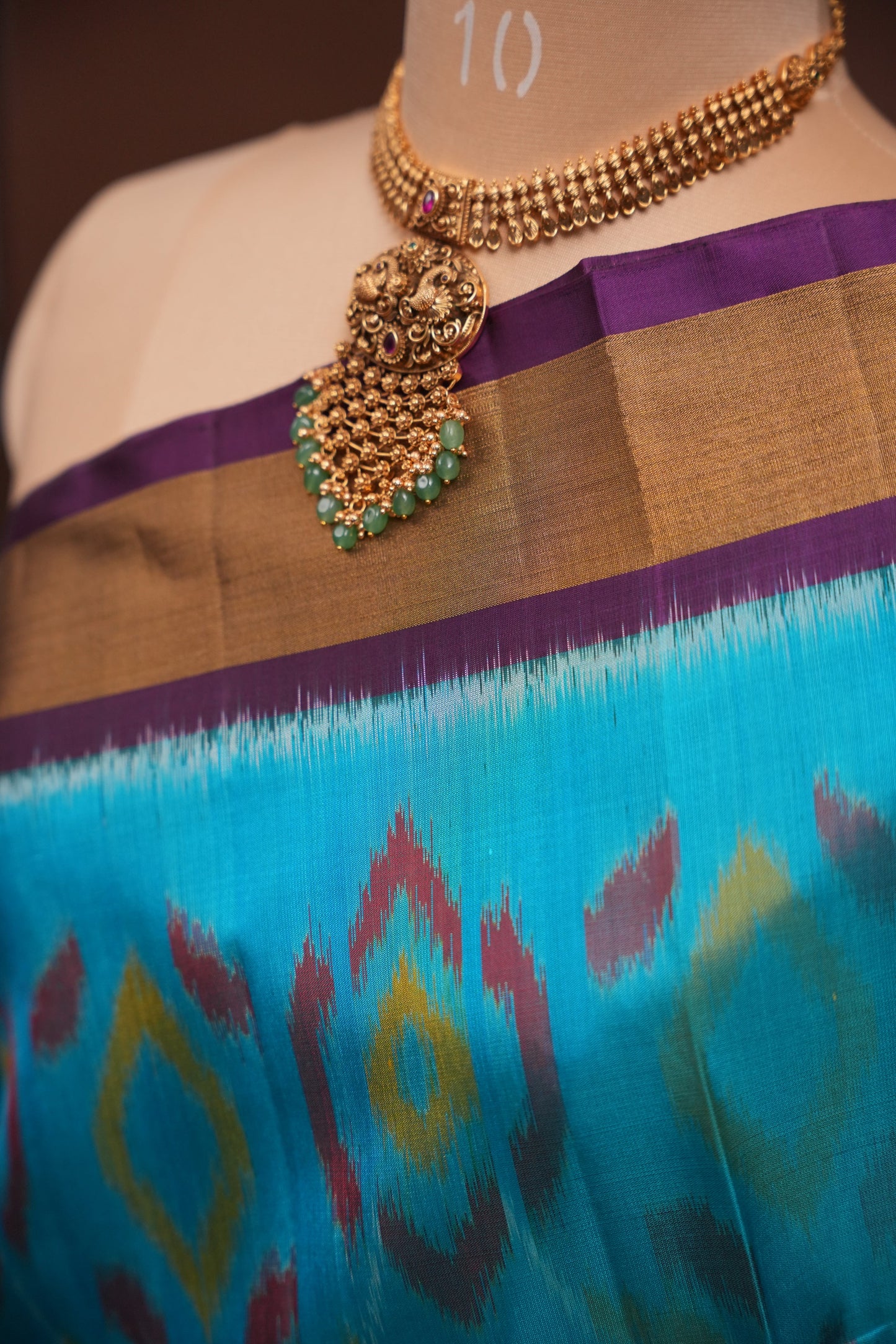 Pure Ikkat Soft Silk Saree - Turquoise Blue & Purple