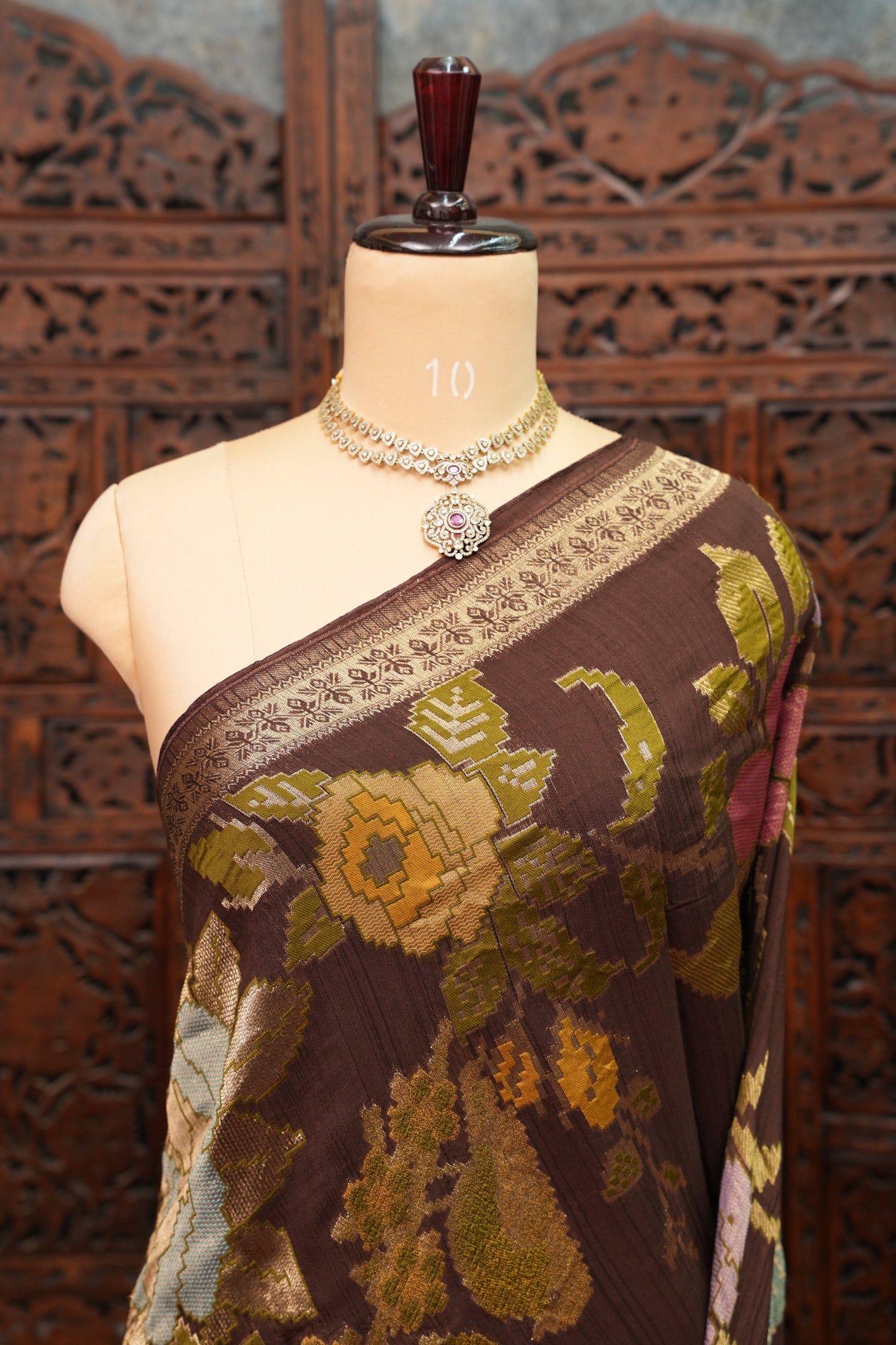 Soft Matka Banarasi Saree with Needle Design Work – Coffee Brown