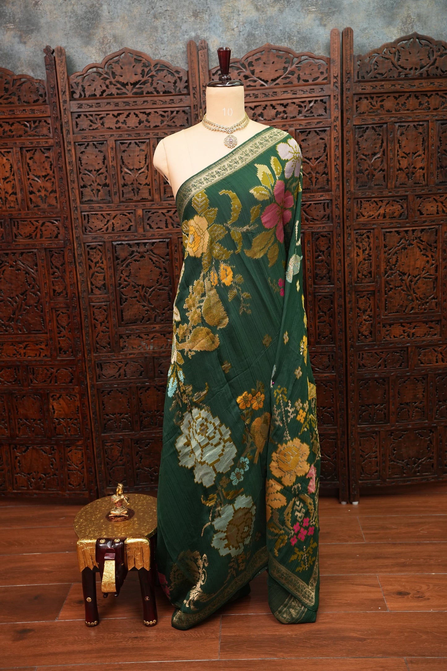 Soft Matka Banarasi Saree with Needle Design Work – Forest Green