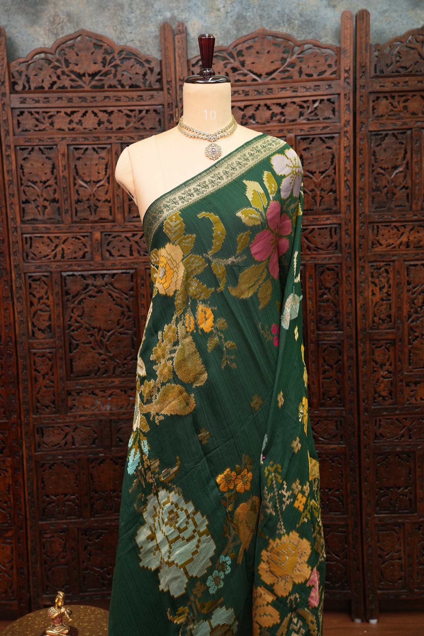 Soft Matka Banarasi Saree with Needle Design Work – Forest Green