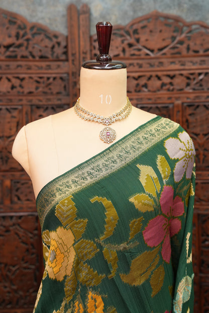 Soft Matka Banarasi Saree with Needle Design Work – Forest Green