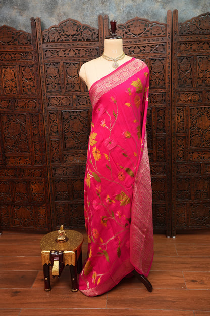 Soft Matka Banarasi Saree with Needle design work | Pink