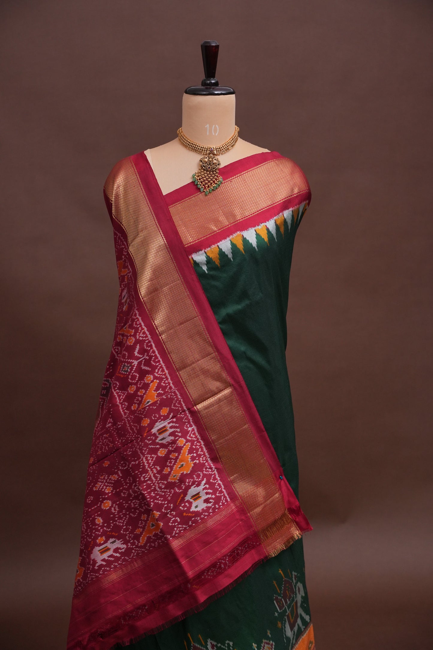 Pure Ikkat Soft Silk Saree - Green & Red