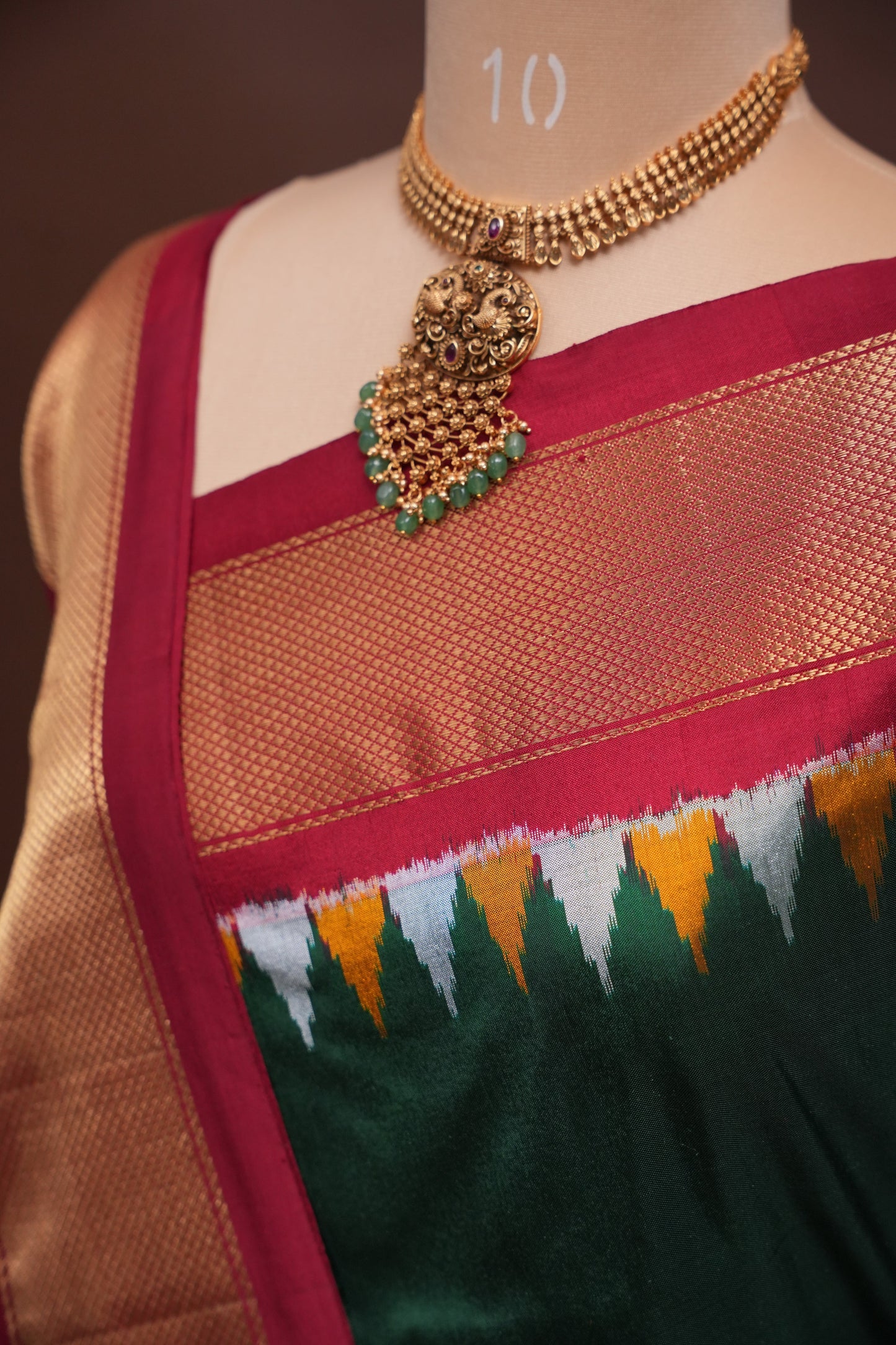 Pure Ikkat Soft Silk Saree - Green & Red