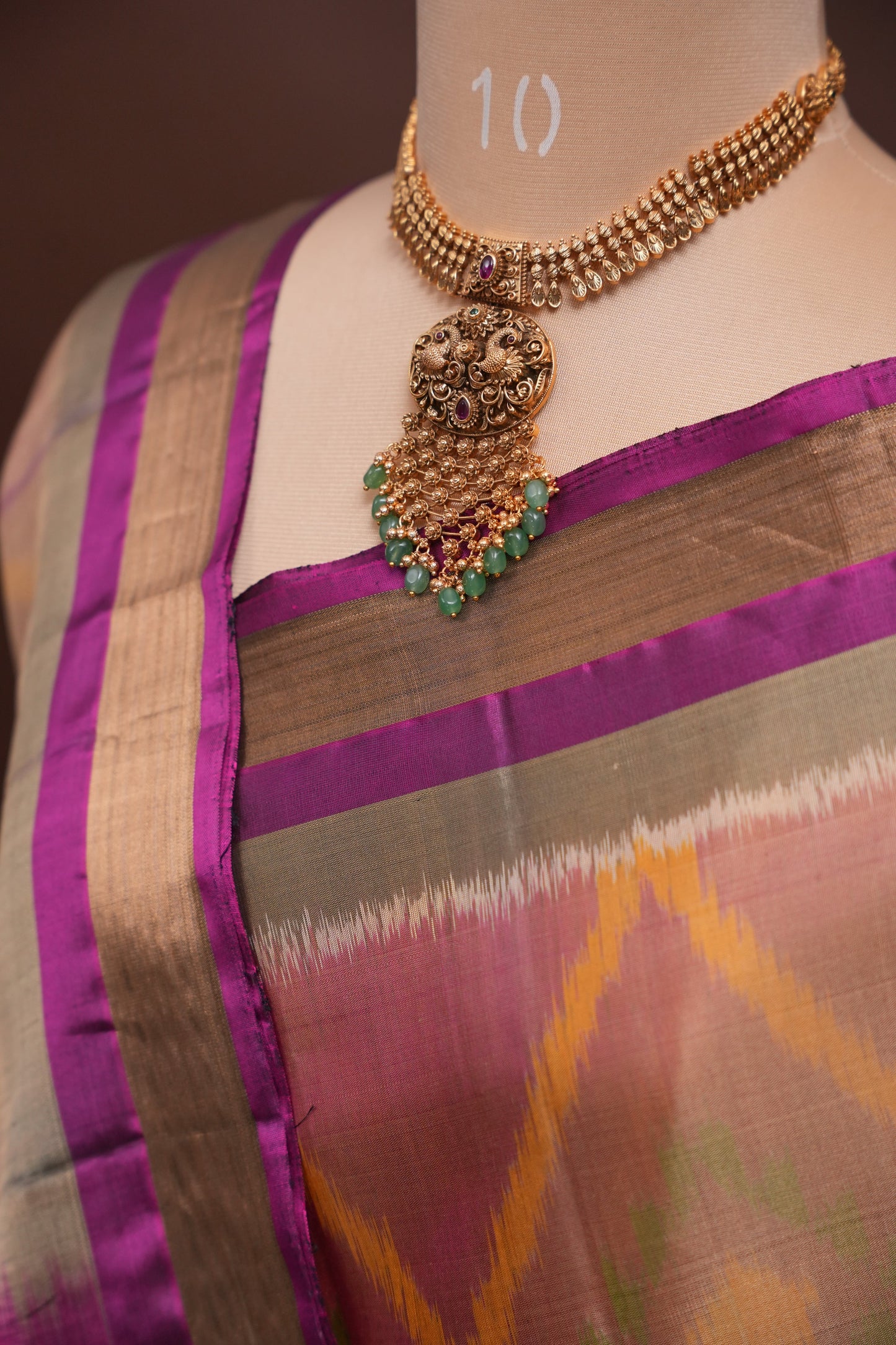 Pure Ikkat Soft Silk Saree - Gold & Pink