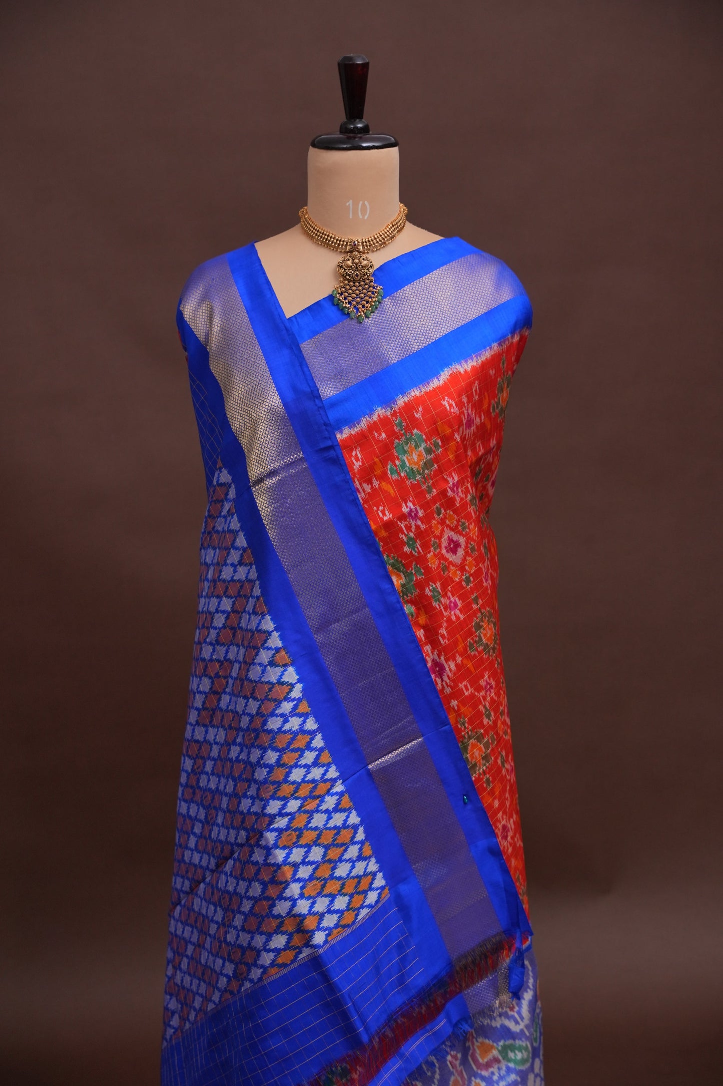 Pure Ikkat Soft Silk Saree - Red & Ink Blue