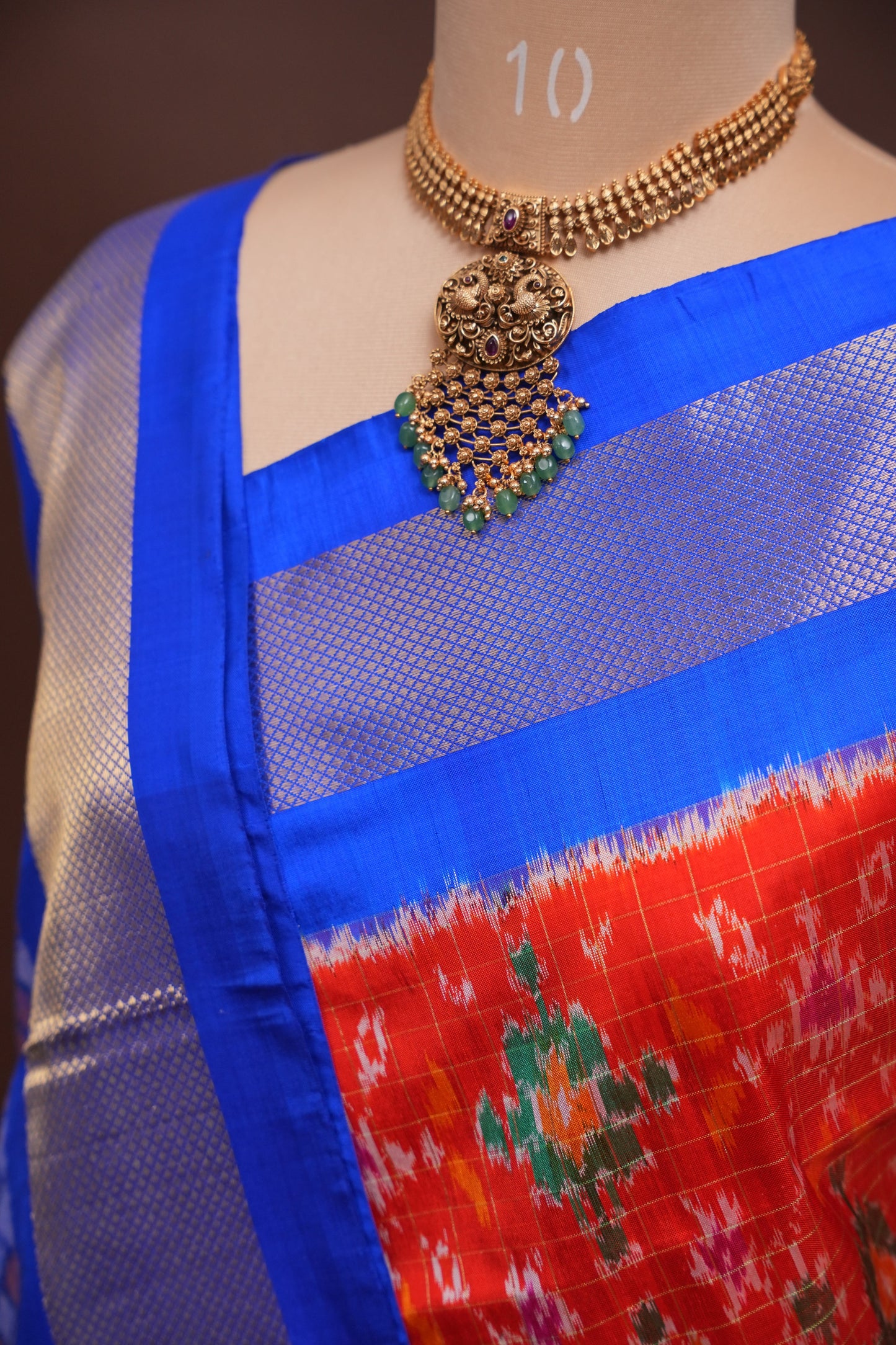 Pure Ikkat Soft Silk Saree - Red & Ink Blue