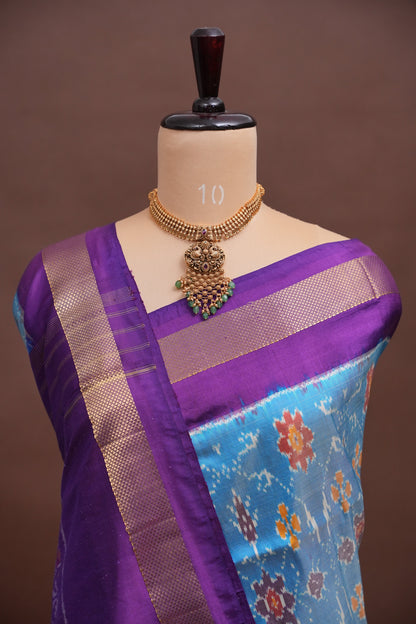 Pure Ikkat Soft Silk Saree - Blue & Deep Purple
