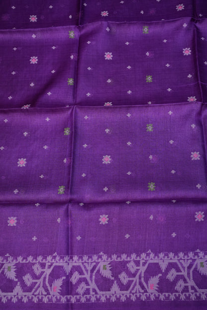 Pure Tussar Silk Saree with Jamdani Concept Weaving – Royal Purple | Silk Mark Certified