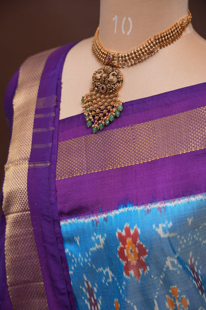 Pure Ikkat Soft Silk Saree - Blue & Deep Purple