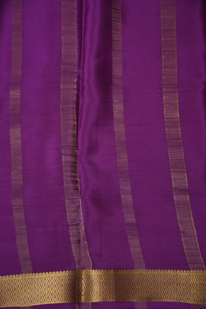 Pure Crepe Mysore Silk Saree - Parrot Green With Blue & Purple TriColor Combination
