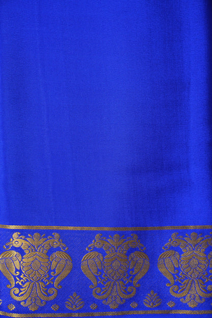Pure Crepe Mysore Silk Saree - Ink Blue With Gandaberunda Motifs