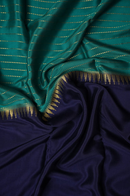 Half and Half Pure Crepe Mysore Silk Saree - Navy Blue & Teal Green