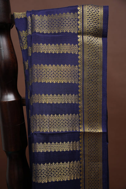 Half and Half Pure Crepe Mysore Silk Saree - Navy Blue & Teal Green
