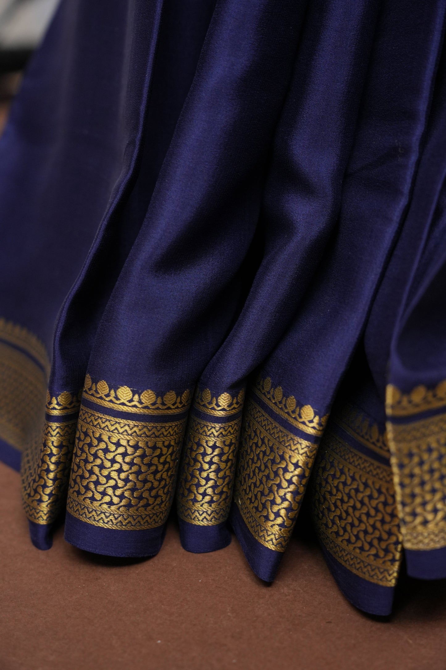 Half and Half Pure Crepe Mysore Silk Saree - Navy Blue & Teal Green