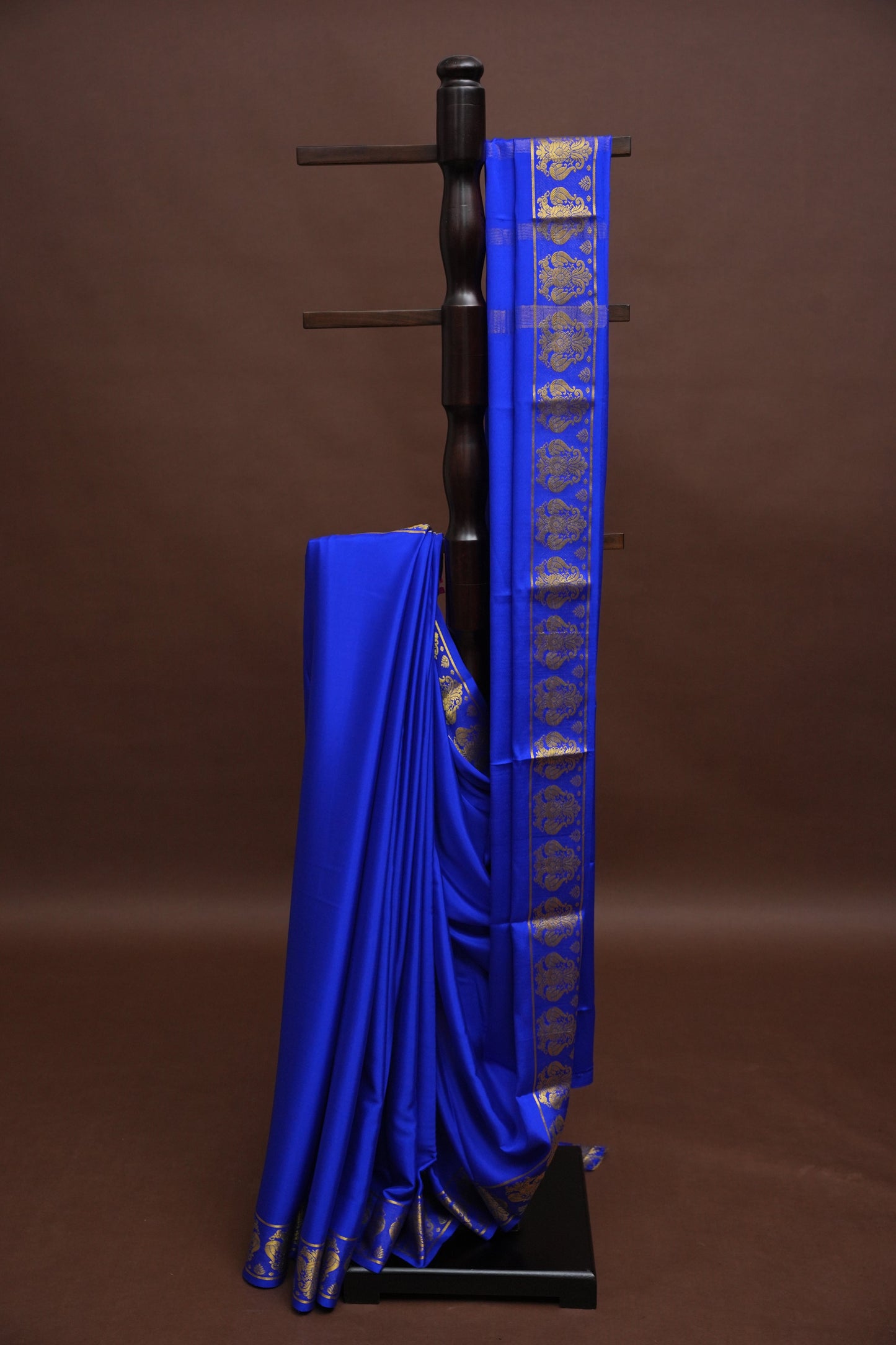 Pure Crepe Mysore Silk Saree - Ink Blue With Gandaberunda Motifs