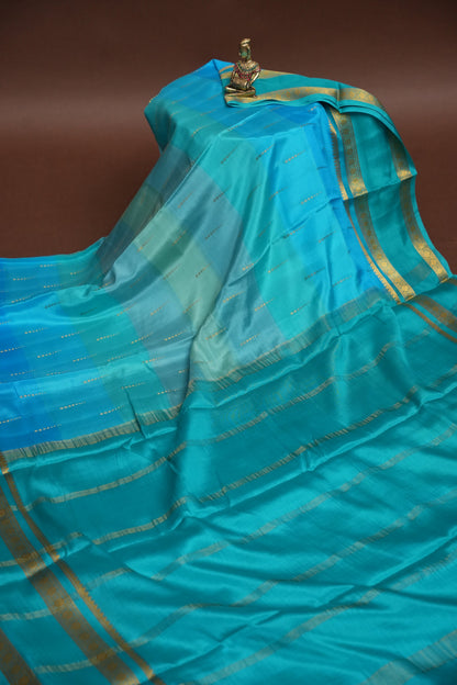 Multi Blue Shades in Pure Crepe Mysore Silk Saree With Self Retta Pet Border
