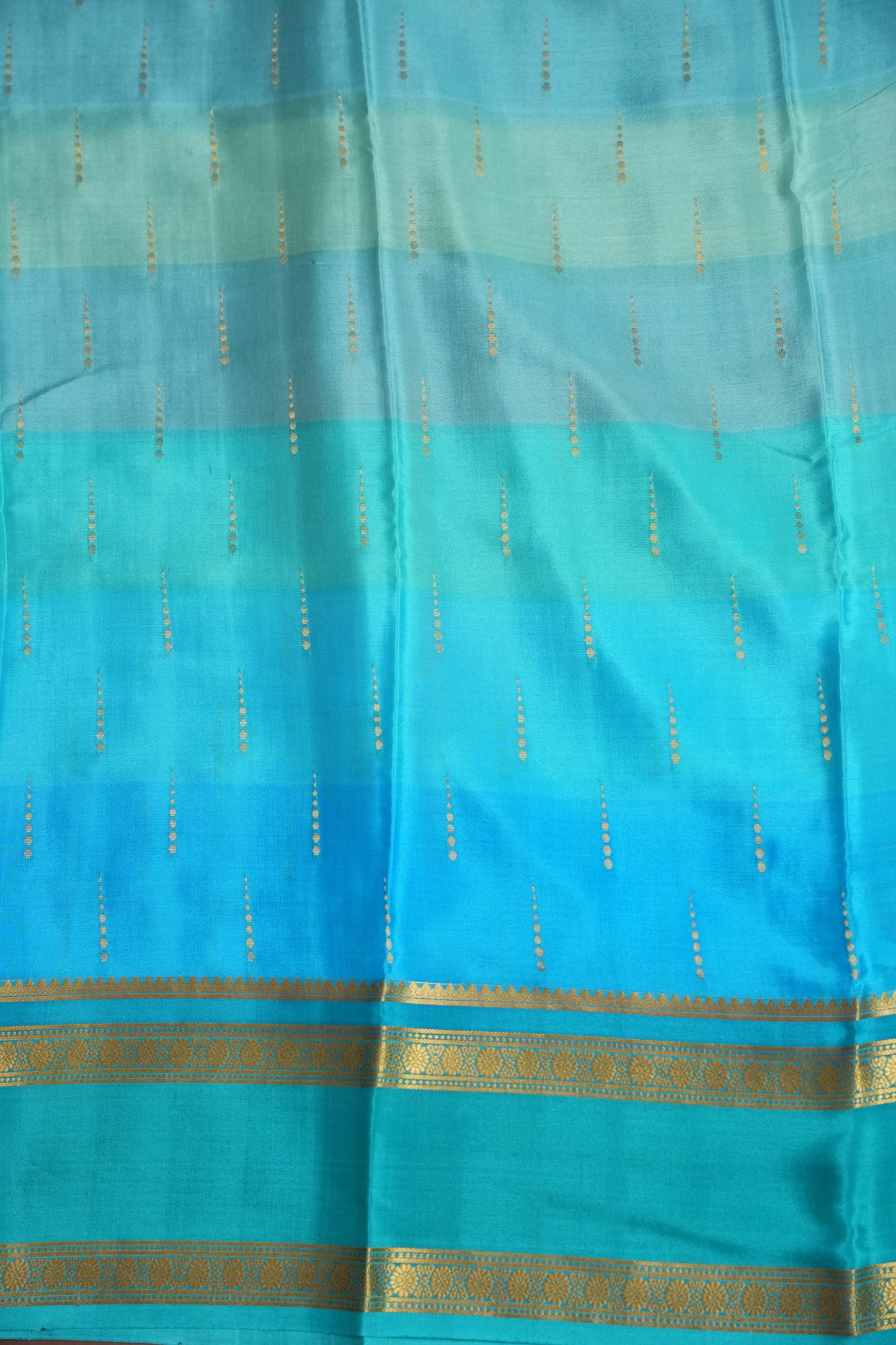Multi Blue Shades in Pure Crepe Mysore Silk Saree With Self Retta Pet Border
